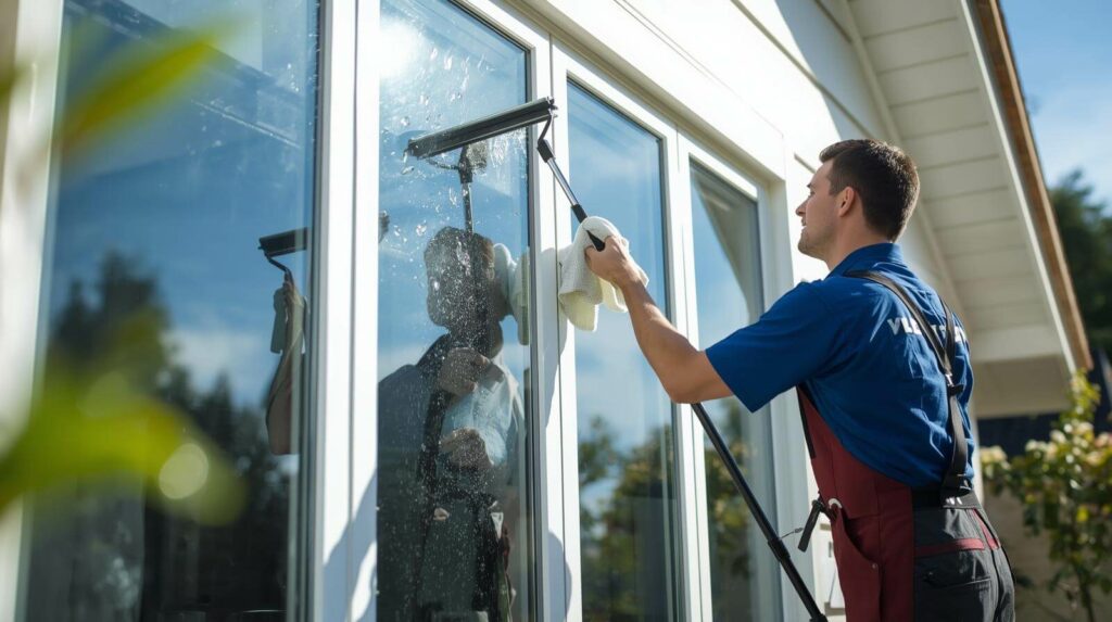 Routine scheduled window cleaning service keeping windows spotless year-round.